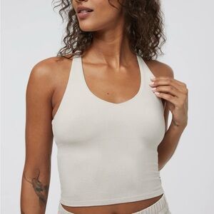 Vuori Halo Performance Crop 2.0 Ecru Heather tank top sports bra